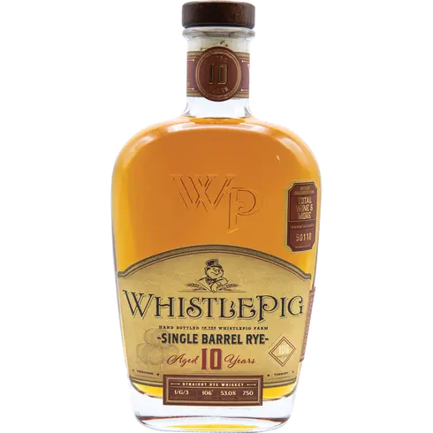 WhistlePig 10 Year single barrel rye whiskey bottle