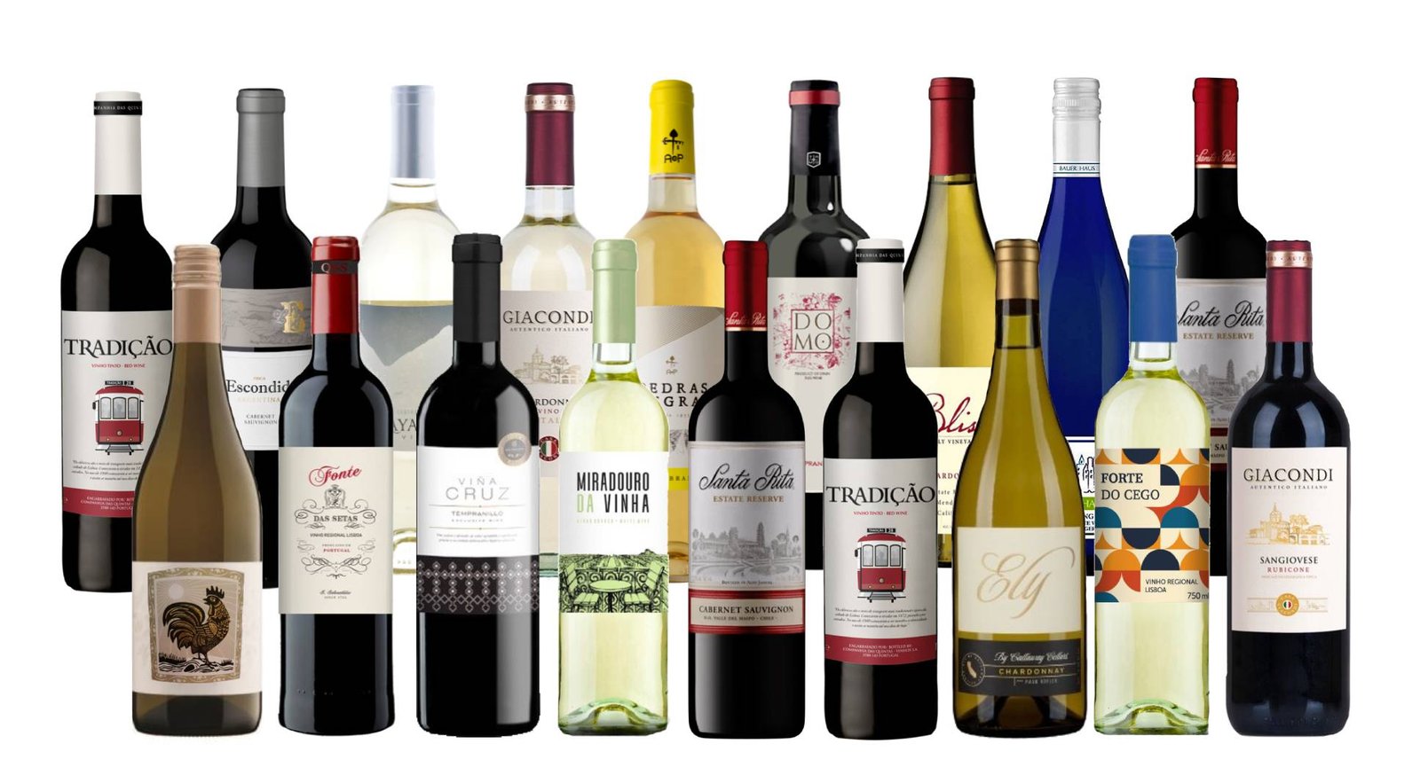 Cases of curated fine wine bottles arranged in rows